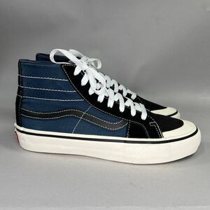 Vans Old Skool Shoes Men's‎ Size 8 Blue & Black Canvas High Top Retro Sneakers